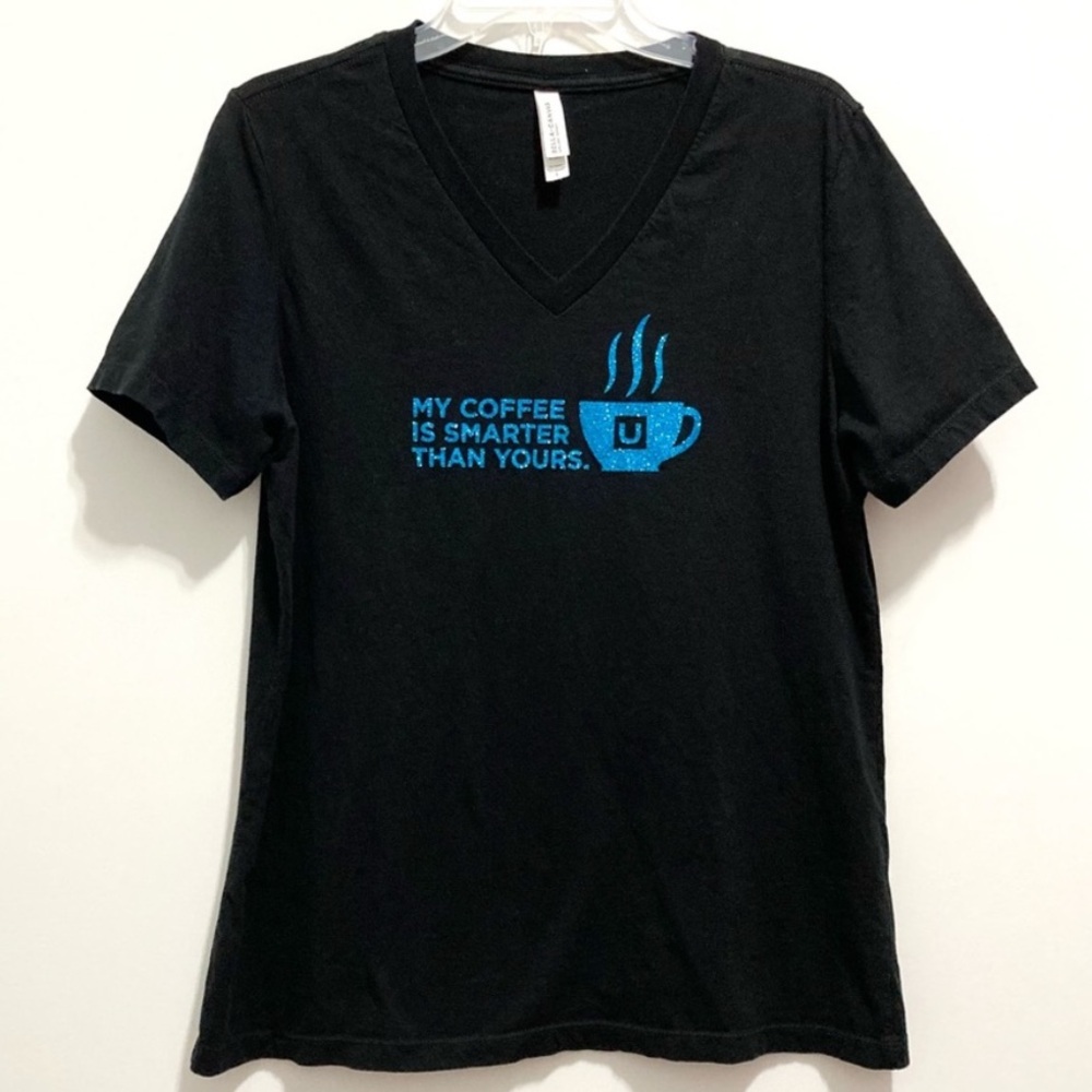 Black Women’s V-Neck Tee Shirt “My Coffee is Smarter than Yours”
